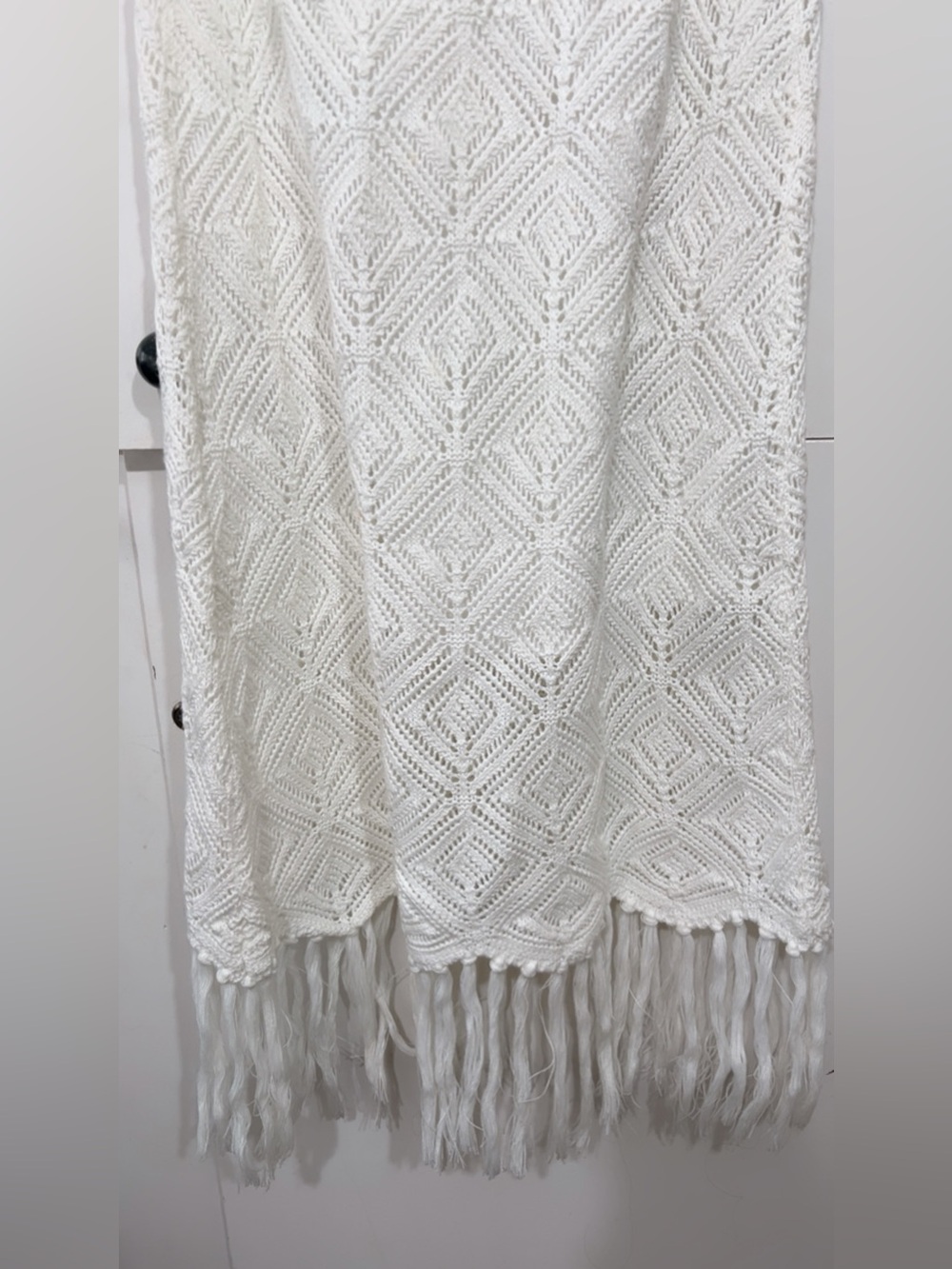 PilyQ White Crochet Fringe Maxi Dress Cover Up Boho Beach Resort Size M - Picture 9 of 9